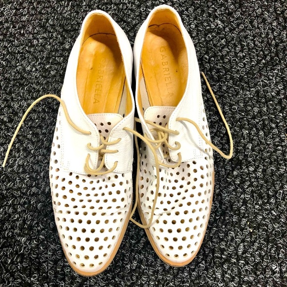 Gabriella Shoes - Gabriella white perforated leather lace up oxfords